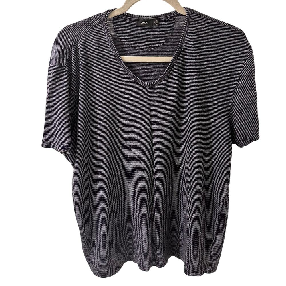 Vince Pinstripe V-Neck Navy White T-Shirt, size XL